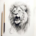 Emotionally Charged Lion Portrait In Linear Illustration Style