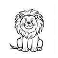 Printable Vector Lion Black And White Drawing - Minimalistic Cartoon Doodle