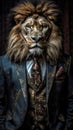 Lion dressed in an elegant suit with a nice tie