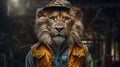 Lion Dressed In Overalls For Work