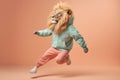 a lion dressed in sportswear being active, created with Generative AI technology