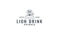 Lion drink on table cute cartoon logo icon vector illustration Royalty Free Stock Photo