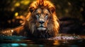 lion with eyes twice as big, adorned in rainbow colors on both sides, Ai Generated Royalty Free Stock Photo