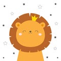 Lion face head icon. Cute kawaii animal. Golden crown. Cute cartoon funny baby character. Kids print for poster, t-shirt. Love. Royalty Free Stock Photo