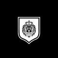 Lion face logo emblem isolated on dark background Royalty Free Stock Photo
