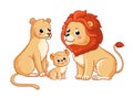 Lion family sits on a white background. Vector illustration with African animals