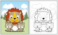 Funny cartoon of lion family on forest background Royalty Free Stock Photo