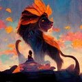 lion fantasy illustration with father and son, concept art , ai generated image