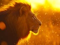 A lion in a field of tall grass at sunset Royalty Free Stock Photo