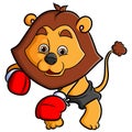 The lion fighter is boxing and punching enemy