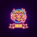 Lion Fire Circle Neon Label Royalty Free Stock Photo