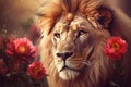 Lion flower curtains wallpapers flowers. Generate Ai