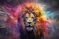 lion form and spirit through an abstract lens. dynamic and expressive lion print Cute lion Watercolor lion illustration Royalty Free Stock Photo