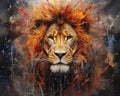 lion form and spirit through an abstract lens. dynamic and expressive lion print Cute lion Watercolor lion illustration Royalty Free Stock Photo