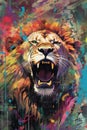 lion form and spirit through an abstract lens. dynamic and expressive lion print Cute lion Watercolor lion illustration Royalty Free Stock Photo