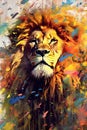 lion form and spirit through an abstract lens. dynamic and expressive lion print Cute lion Watercolor lion illustration Royalty Free Stock Photo