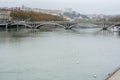 Lion France on the cloudy autumn day. River in France with a beautiful bridge over it. French bridge over the river Royalty Free Stock Photo