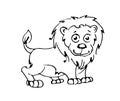 Lion funny. Cheerful wild animal. A comical character. Outline sketch. Hand drawing is isolated on a white background