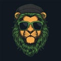 Lion fur green wearing beanie hat and glasses vector illustration