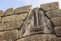 Lion gates sign in Mycenae ancient Greece city , tourist sightseeing concept, world heritage site