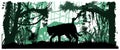 Lion goes stalking. Predator Wild animals. Silhouette figures. Jungle rainforest. Overgrown with trees and grass