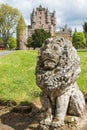 Lion guardian in front of Glamis castle Royalty Free Stock Photo