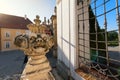 Lion guardian statue at the gates to Mikulov castle at sunrise, Czech Republic Royalty Free Stock Photo