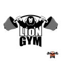 Lion Gym Logo. Angry leo strong athlete. Barbell and Aggressive Royalty Free Stock Photo