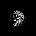 Lion hair head dotwork tattoo with dots shading, depth illusion, tippling tattoo. Hand drawing human emblem on black Royalty Free Stock Photo