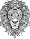 lion head, black white outline for coloring book page, AI generative coloring card