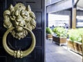 Lion head brass door knocker with a round handle Royalty Free Stock Photo