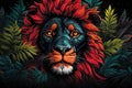 lion head with cannabis marijuana leaves on black background Rastaman style illustration generative ai