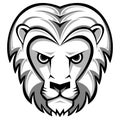 Lion Head Cartoon Illustrated Black Gray White Sports Mascot Isolated