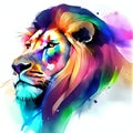 Lion head with colorful abstract background. Digital art painting. Vector illustration. AI Generated Royalty Free Stock Photo