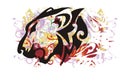 Lion head colorful floral splashes