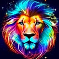 Lion head with colorful rainbow rays and stars. Vector illustration. Generative AI Royalty Free Stock Photo