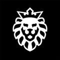Lion head with crown logo on a dark background. Vector illustration. Royalty Free Stock Photo