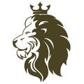 Lion head with crown. Royal cat profile. Golden luxury emblem. Vector Royalty Free Stock Photo