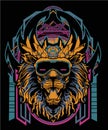 Lion head cyberpunk warrior with sacred geometry background for poster and tshirt design