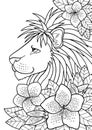 Lion head doodle coloring book page. Black and white vector zentangle illustration. Royalty Free Stock Photo