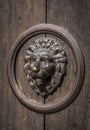 Lion head on the door, black and white Royalty Free Stock Photo