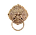 Lion Head Door Knob Closeup With Red Chinese Style Wooden Door Royalty Free Stock Photo