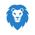 Lion Head Frontal View Modern Logo Design in Blue and White Minimalist Style Royalty Free Stock Photo
