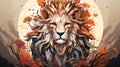 A lion with a head full of leaves, AI