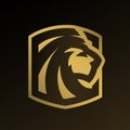 Lion head, gold logo, emblem.