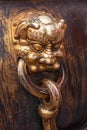 Lion head handle of large metal vessel in Forbidden City, Beijing, China Royalty Free Stock Photo