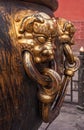 2 Lion head handles of large metal vessel in Forbidden City, Beijing, China Royalty Free Stock Photo