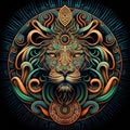 Lion head illustration in symmetry celtic art. Royalty Free Stock Photo