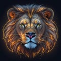 lion head image with nein art illustration, generative Ai art.