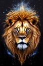 Lion head isolated on black background, king lion artictic design. Generative Ai Royalty Free Stock Photo